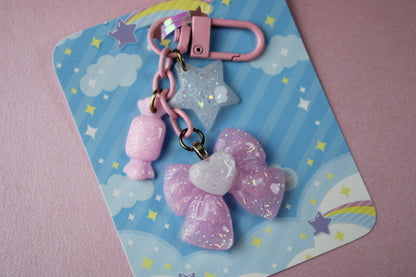 Sweet Heart Ribbon Keychain (Pink x White)