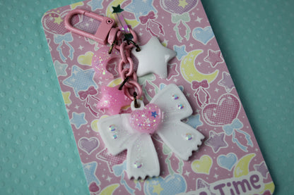 Cutie Sweet Heart Ribbon Keychain (White x Pink)
