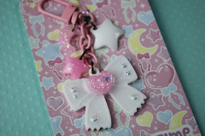Cutie Sweet Heart Ribbon Keychain (White x Pink)