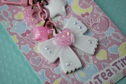 Cutie Sweet Heart Ribbon Keychain (White x Pink)