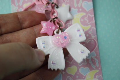 Cutie Sweet Heart Ribbon Keychain (White x Pink)