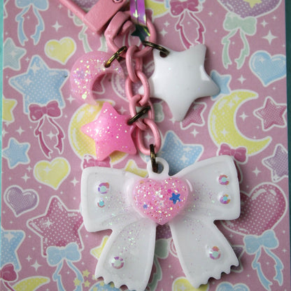 Cutie Sweet Heart Ribbon Keychain (White x Pink)