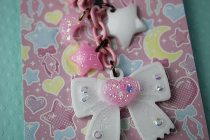 Cutie Sweet Heart Ribbon Keychain (White x Pink)