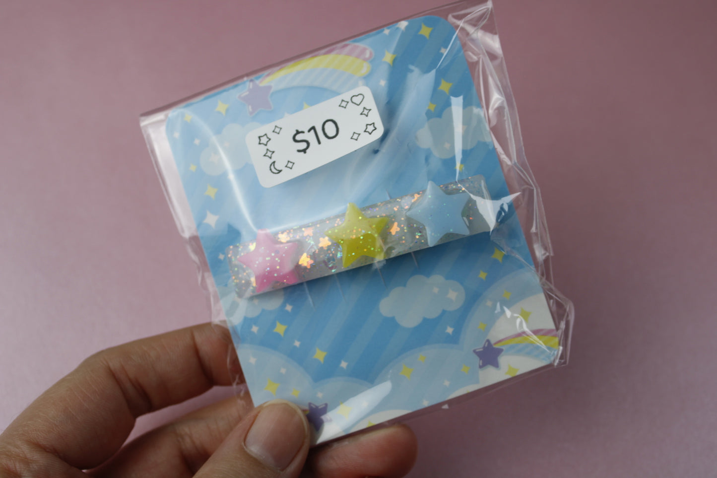 Triple Star Cutie Sparkly Hair Clip (Pink, Yellow, Blue Stars)