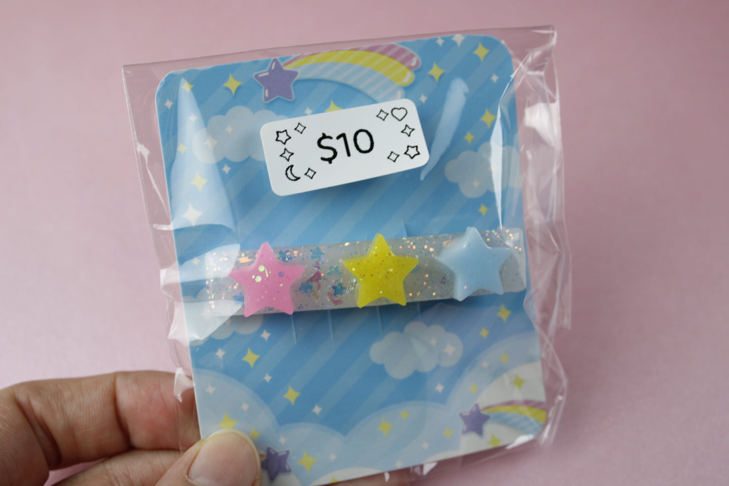 Triple Star Cutie Sparkly Hair Clip (Pink, Yellow, Blue Stars)