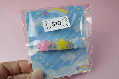 Triple Star Cutie Sparkly Hair Clip (Pink, Yellow, Blue Stars)