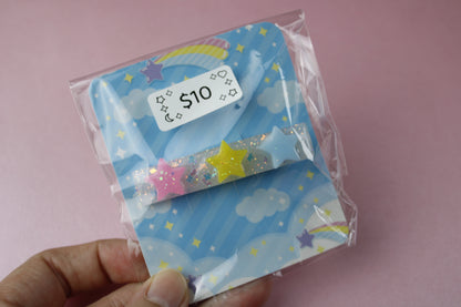 Triple Star Cutie Sparkly Hair Clip (Pink, Yellow, Blue Stars)