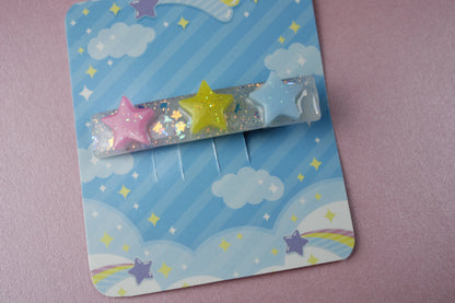 Triple Star Cutie Sparkly Hair Clip (Pink, Yellow, Blue Stars)
