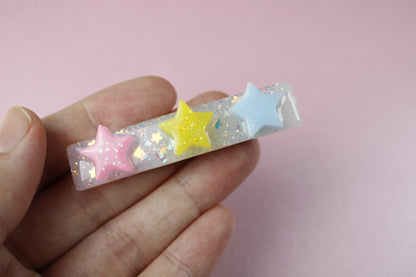 Triple Star Cutie Sparkly Hair Clip (Pink, Yellow, Blue Stars)