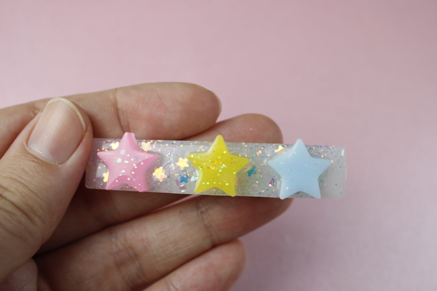 Triple Star Cutie Sparkly Hair Clip (Pink, Yellow, Blue Stars)