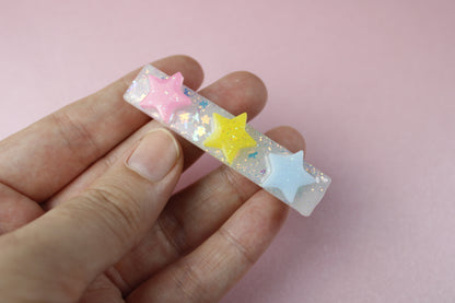 Triple Star Cutie Sparkly Hair Clip (Pink, Yellow, Blue Stars)