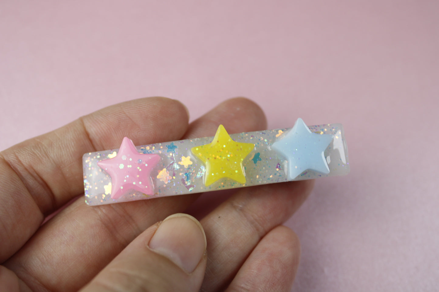 Triple Star Cutie Sparkly Hair Clip (Pink, Yellow, Blue Stars)