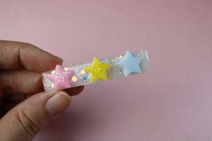 Triple Star Cutie Sparkly Hair Clip (Pink, Yellow, Blue Stars)
