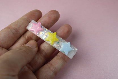 Triple Star Cutie Sparkly Hair Clip (Pink, Yellow, Blue Stars)