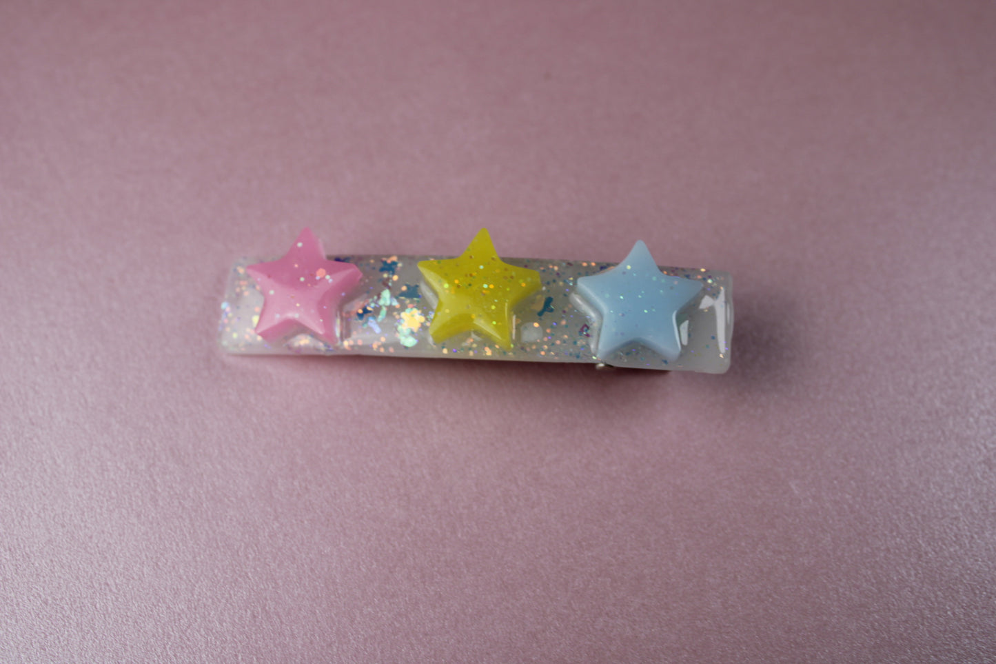 Triple Star Cutie Sparkly Hair Clip (Pink, Yellow, Blue Stars)