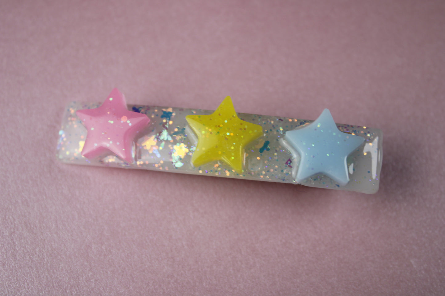 Triple Star Cutie Sparkly Hair Clip (Pink, Yellow, Blue Stars)