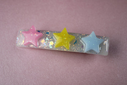 Triple Star Cutie Sparkly Hair Clip (Pink, Yellow, Blue Stars)