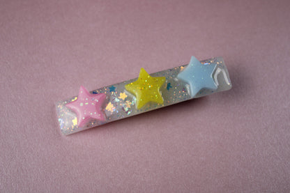 Triple Star Cutie Sparkly Hair Clip (Pink, Yellow, Blue Stars)