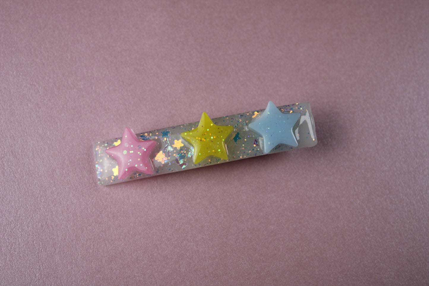 Triple Star Cutie Sparkly Hair Clip (Pink, Yellow, Blue Stars)