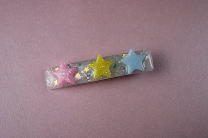 Triple Star Cutie Sparkly Hair Clip (Pink, Yellow, Blue Stars)