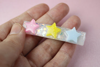 Triple Star Cutie Sparkly Hair Clip (Pink, Yellow, Blue Stars)
