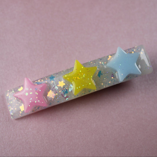 Triple Star Cutie Sparkly Hair Clip (Pink, Yellow, Blue Stars)