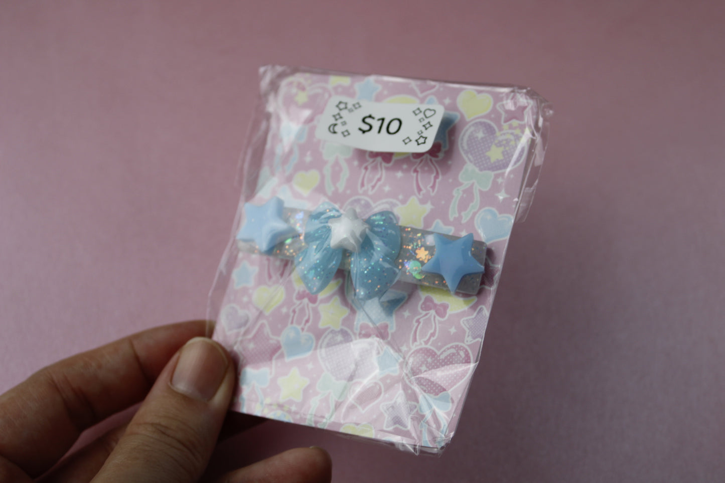 Cute Ribbon Star Sparkly Hair Clip (Blue & White Tenshi Kaiwai)