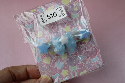 Cute Ribbon Star Sparkly Hair Clip (Blue & White Tenshi Kaiwai)