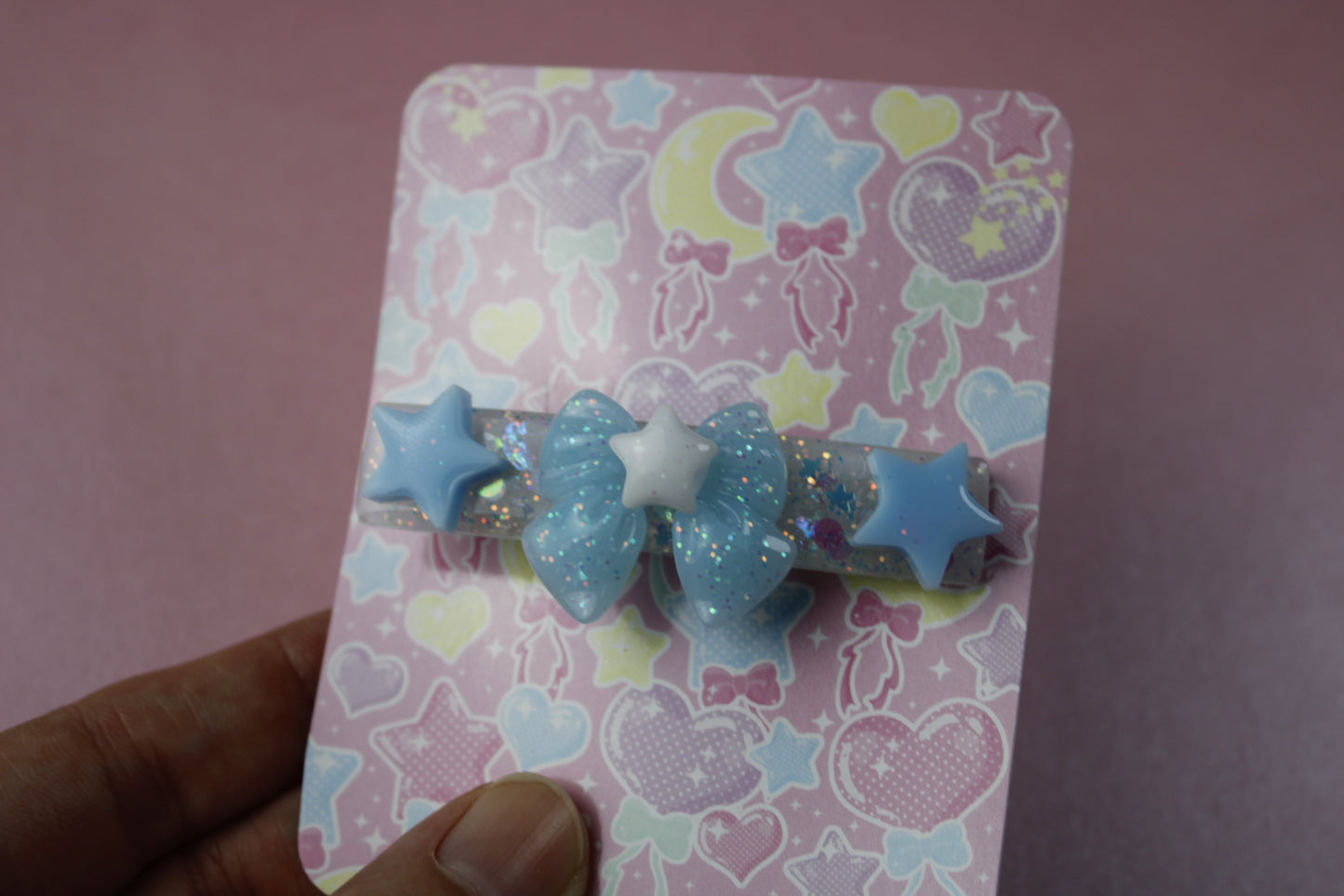 Cute Ribbon Star Sparkly Hair Clip (Blue & White Tenshi Kaiwai)