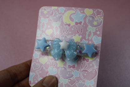 Cute Ribbon Star Sparkly Hair Clip (Blue & White Tenshi Kaiwai)