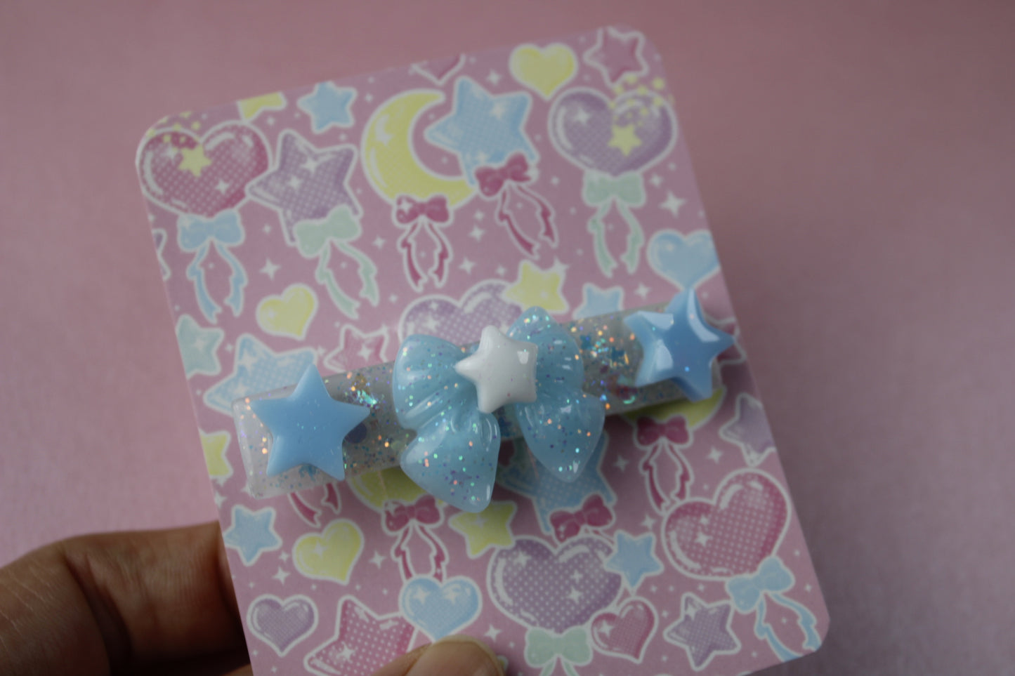 Cute Ribbon Star Sparkly Hair Clip (Blue & White Tenshi Kaiwai)