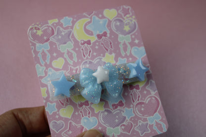 Cute Ribbon Star Sparkly Hair Clip (Blue & White Tenshi Kaiwai)