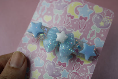 Cute Ribbon Star Sparkly Hair Clip (Blue & White Tenshi Kaiwai)