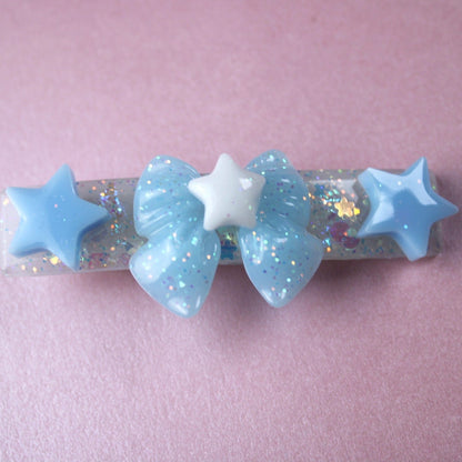 Cute Ribbon Star Sparkly Hair Clip (Blue & White Tenshi Kaiwai)