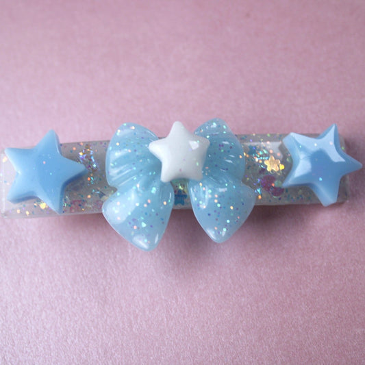 Cute Ribbon Star Sparkly Hair Clip (Blue & White Tenshi Kaiwai)