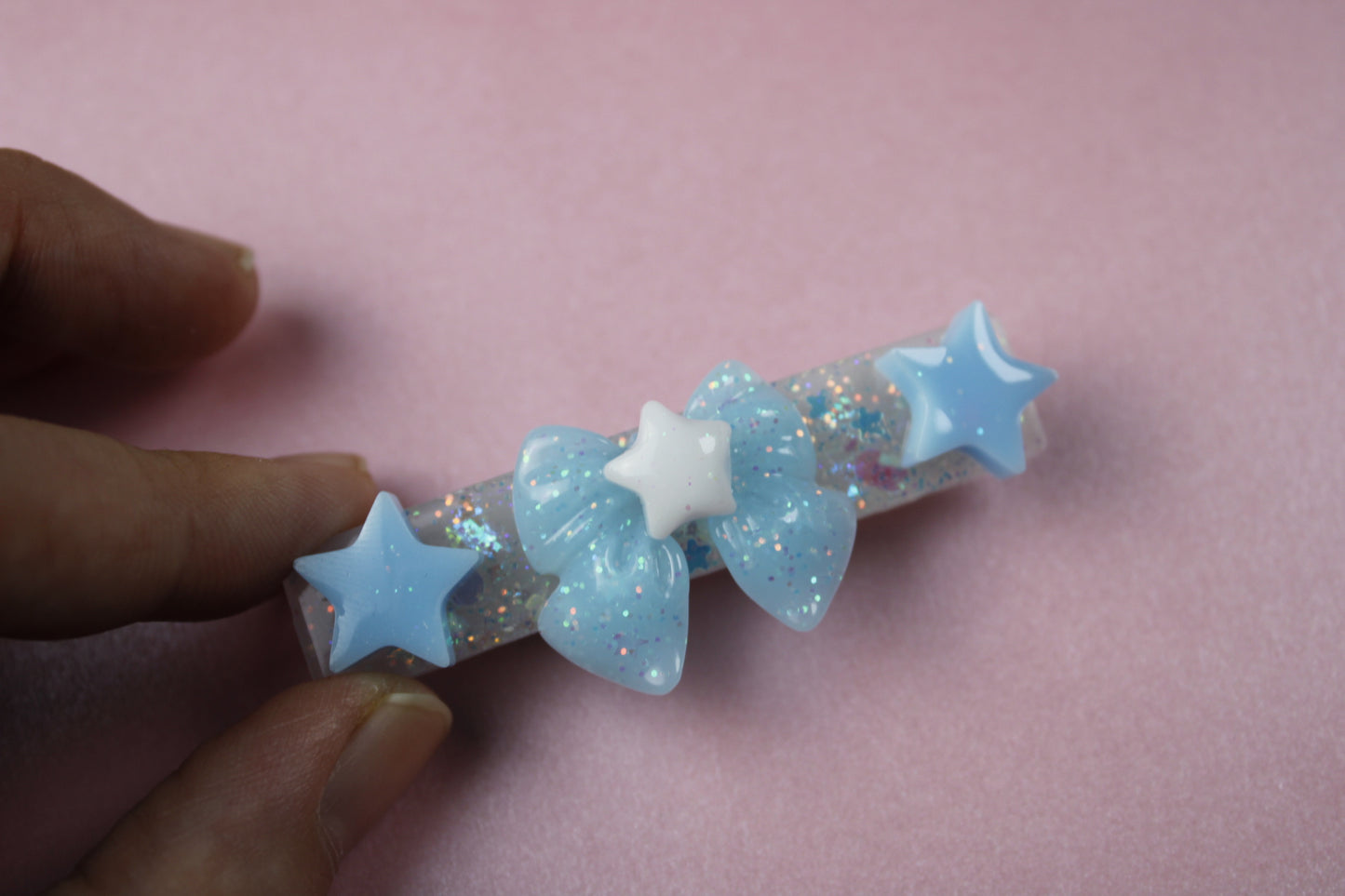 Cute Ribbon Star Sparkly Hair Clip (Blue & White Tenshi Kaiwai)