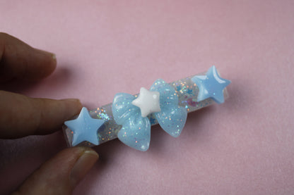 Cute Ribbon Star Sparkly Hair Clip (Blue & White Tenshi Kaiwai)