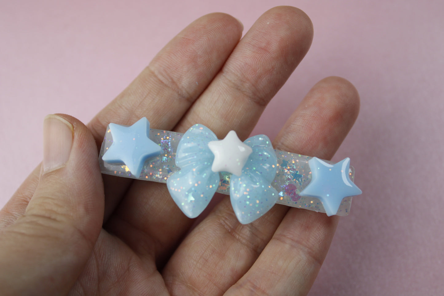 Cute Ribbon Star Sparkly Hair Clip (Blue & White Tenshi Kaiwai)