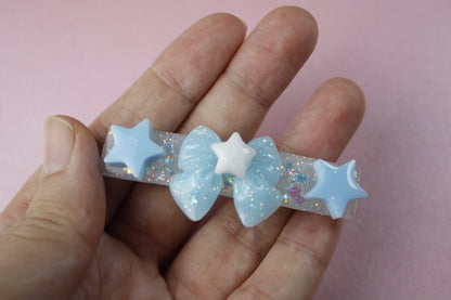 Cute Ribbon Star Sparkly Hair Clip (Blue & White Tenshi Kaiwai)