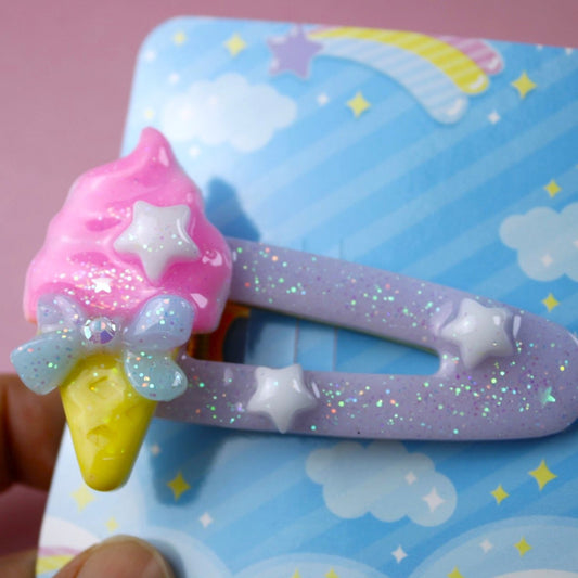 Fancy Ice Cream Hair Clip (Pink Soft Serve Strawberry Ice Cream Cone)