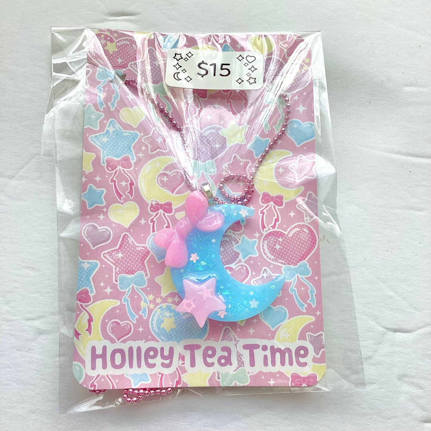 Magical Moon Necklace Mahou Kei Fairy Kei Yume Kawaii (Blue & Pink) Jfashion Harajuku style magical girl