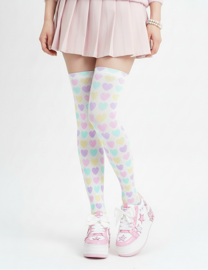 Pastel kawaii fashion fairy kei yume kawaii magical girl mahou kei harajuku jfashion Sweet Love Hearts Over Knee Stocking Socks (White) cutecore jojifuku heisei era
