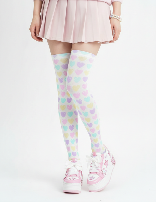 Pastel kawaii fashion fairy kei yume kawaii magical girl mahou kei harajuku jfashion Sweet Love Hearts Over Knee Stocking Socks (White) cutecore jojifuku heisei era
