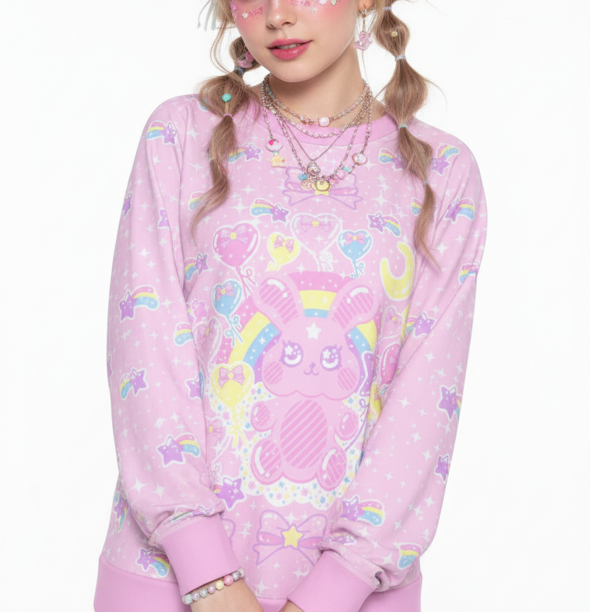 Pastel pink kawaii fashion Harajuku fashion jfashion Japanese street fashion  fairy kei yume kawaii Bubblegum Bunny Women's Mirco Fleece Raglan Sweatshirt cutecore jojifuku magical girl mahou kei