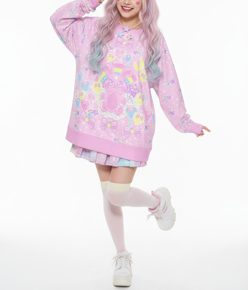 Pastel pink kawaii fashion Harajuku fashion jfashion Japanese street fashion  fairy kei yume kawaii Bubblegum Bunny Women's Mirco Fleece Raglan Sweatshirt cutecore jojifuku magical girl mahou kei
