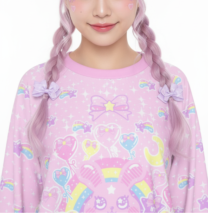 Pastel pink kawaii fashion Harajuku fashion jfashion Japanese street fashion  fairy kei yume kawaii Bubblegum Bunny Women's Mirco Fleece Raglan Sweatshirt cutecore jojifuku magical girl mahou kei