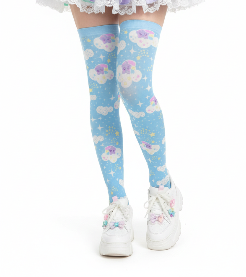 Kawaii fashion Harajuku fashion jfashion Shooting Star Clouds Over Knee Stocking Socks (Blue)