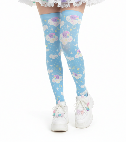 Kawaii fashion Harajuku fashion jfashion Shooting Star Clouds Over Knee Stocking Socks (Blue)