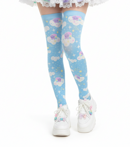 Kawaii fashion Harajuku fashion jfashion Shooting Star Clouds Over Knee Stocking Socks (Blue)