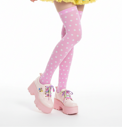 kawaii cutecore over knee socks pink polka dots stockings tights fairy kei yume kawaii decora kei jojifuku cute